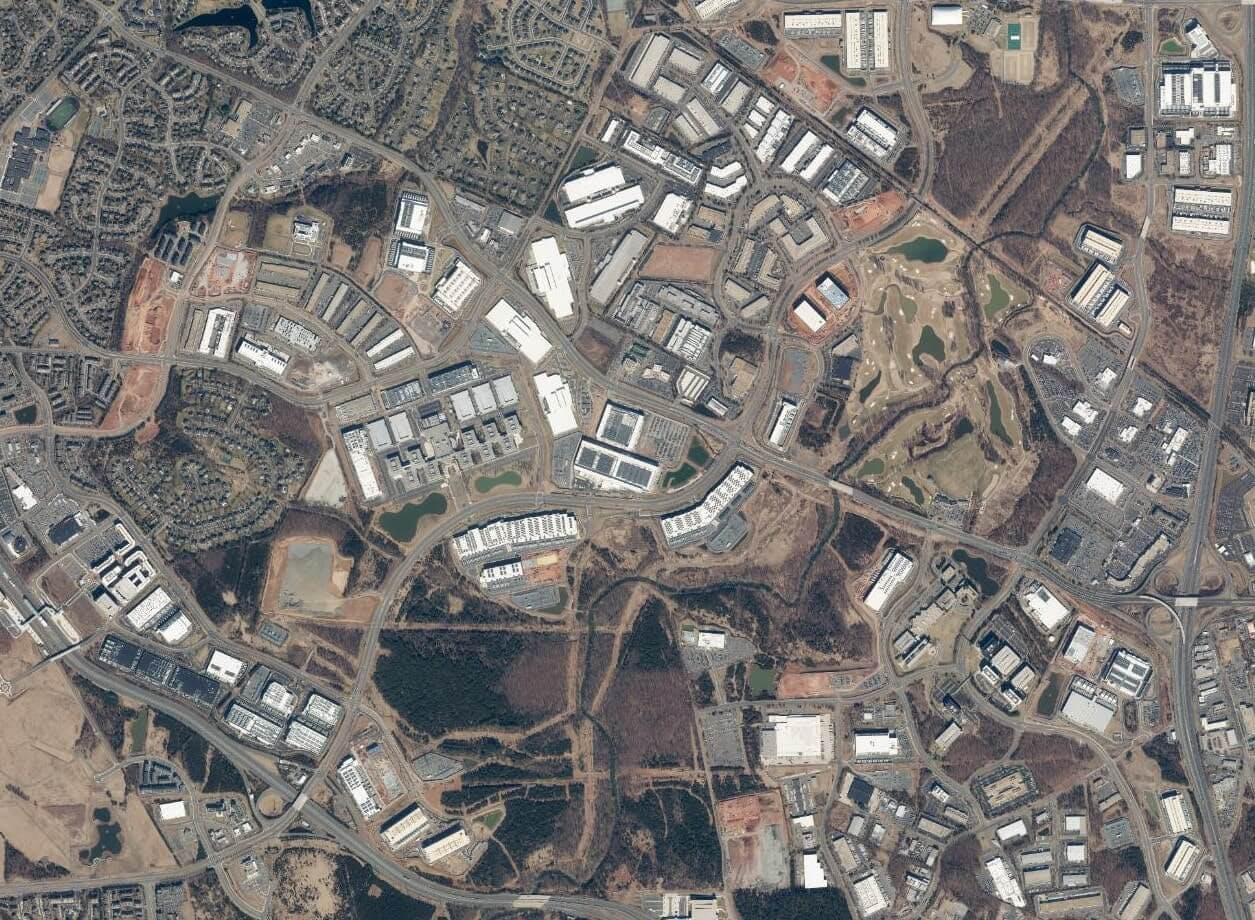 Satellite view of data centers in Virginia