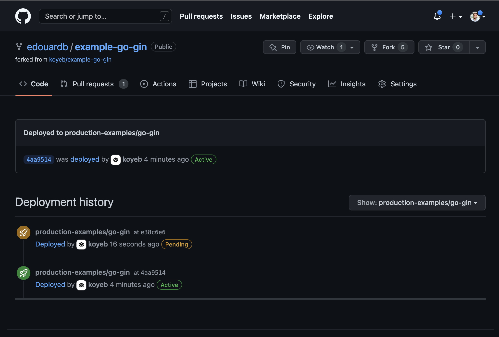 Feature - Display Koyeb deployments in GitHub