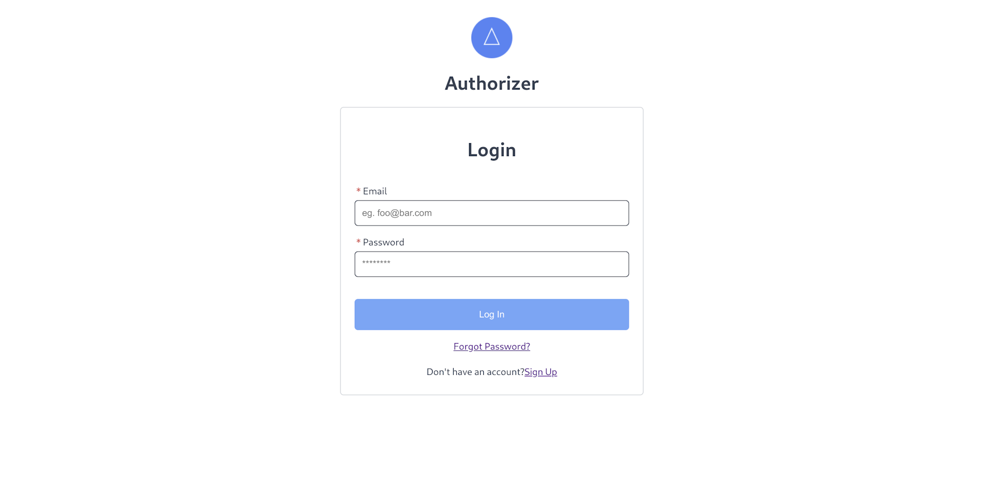 Authorizer initial login page