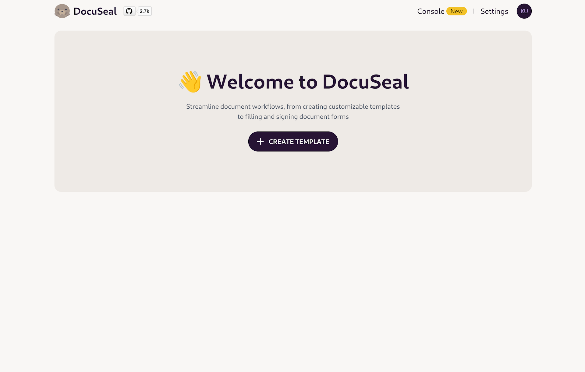 DocuSeal welcome page