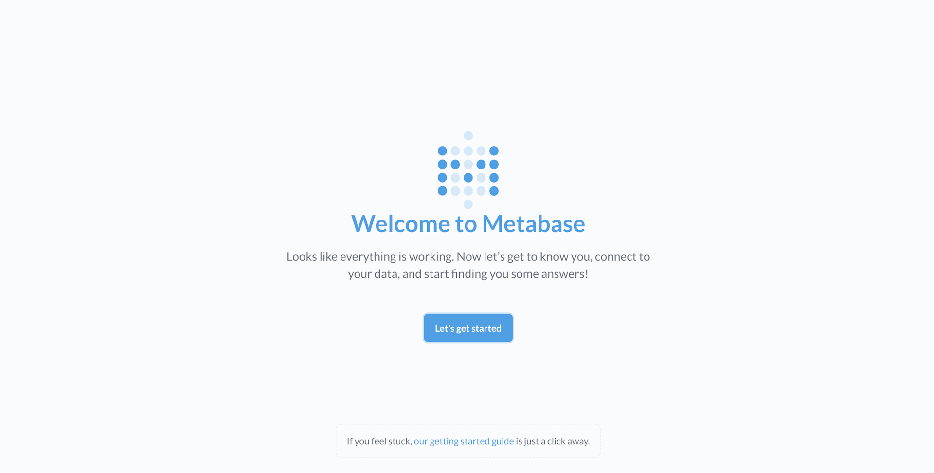 Metabase default landing page