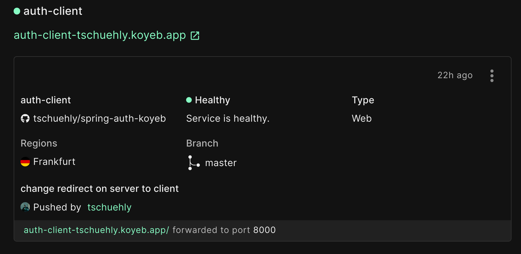 App URL in the Koyeb control panel