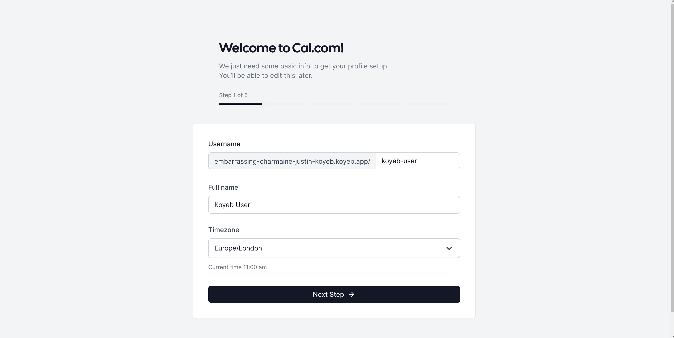 Cal.com configure initial account