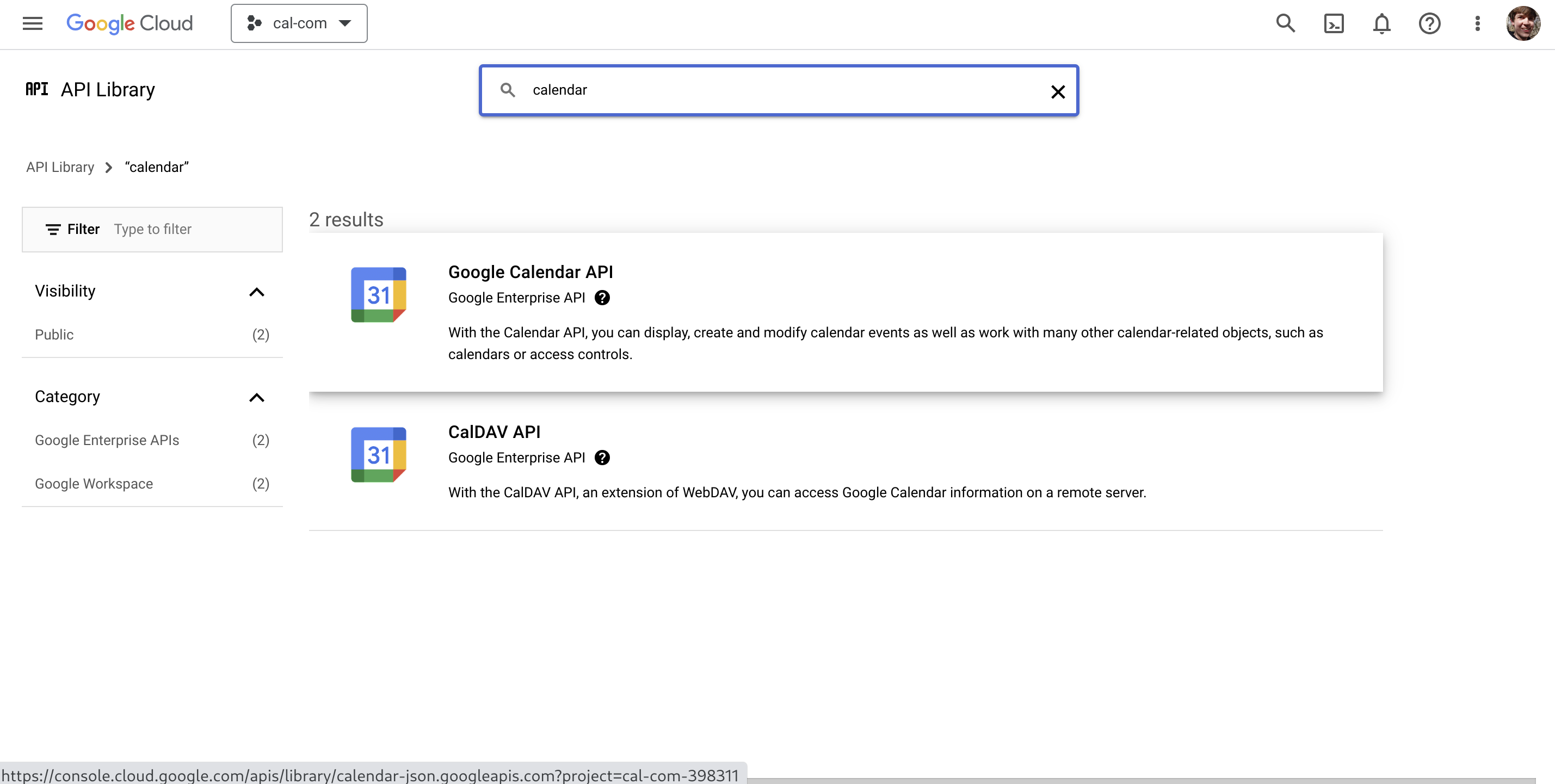 Google choose calendar API