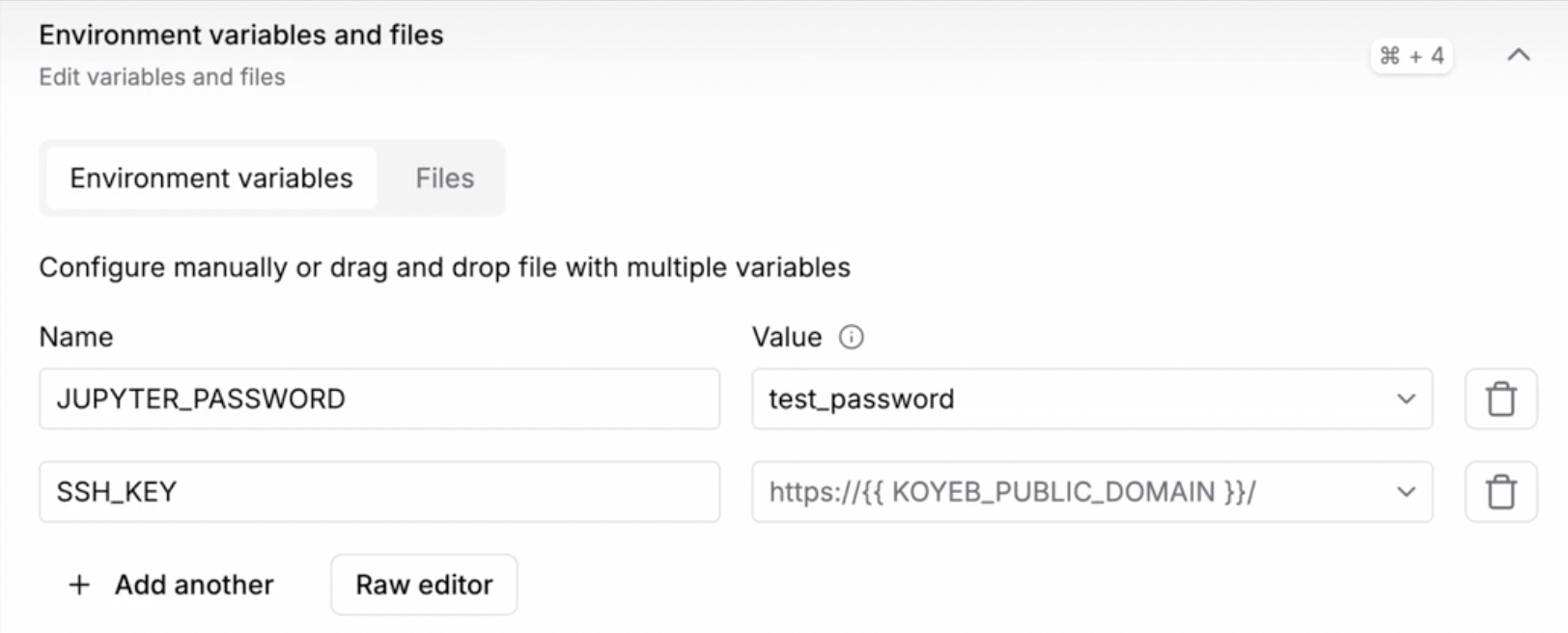 Adding envars to Koyeb control panel