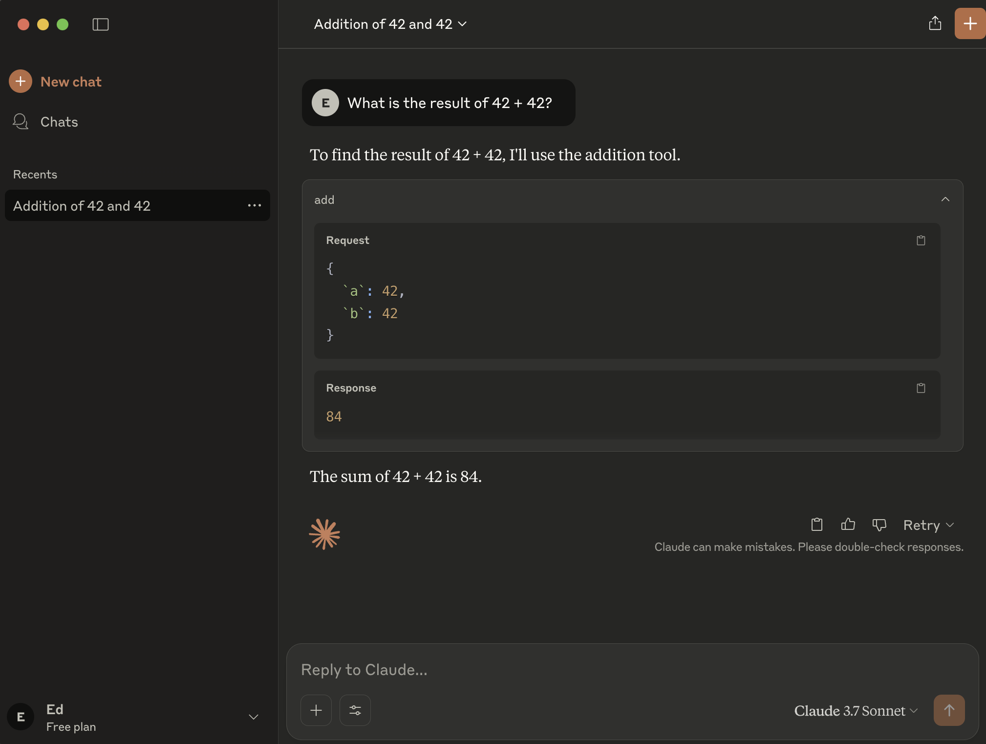 Claude Desktop MCP Server response