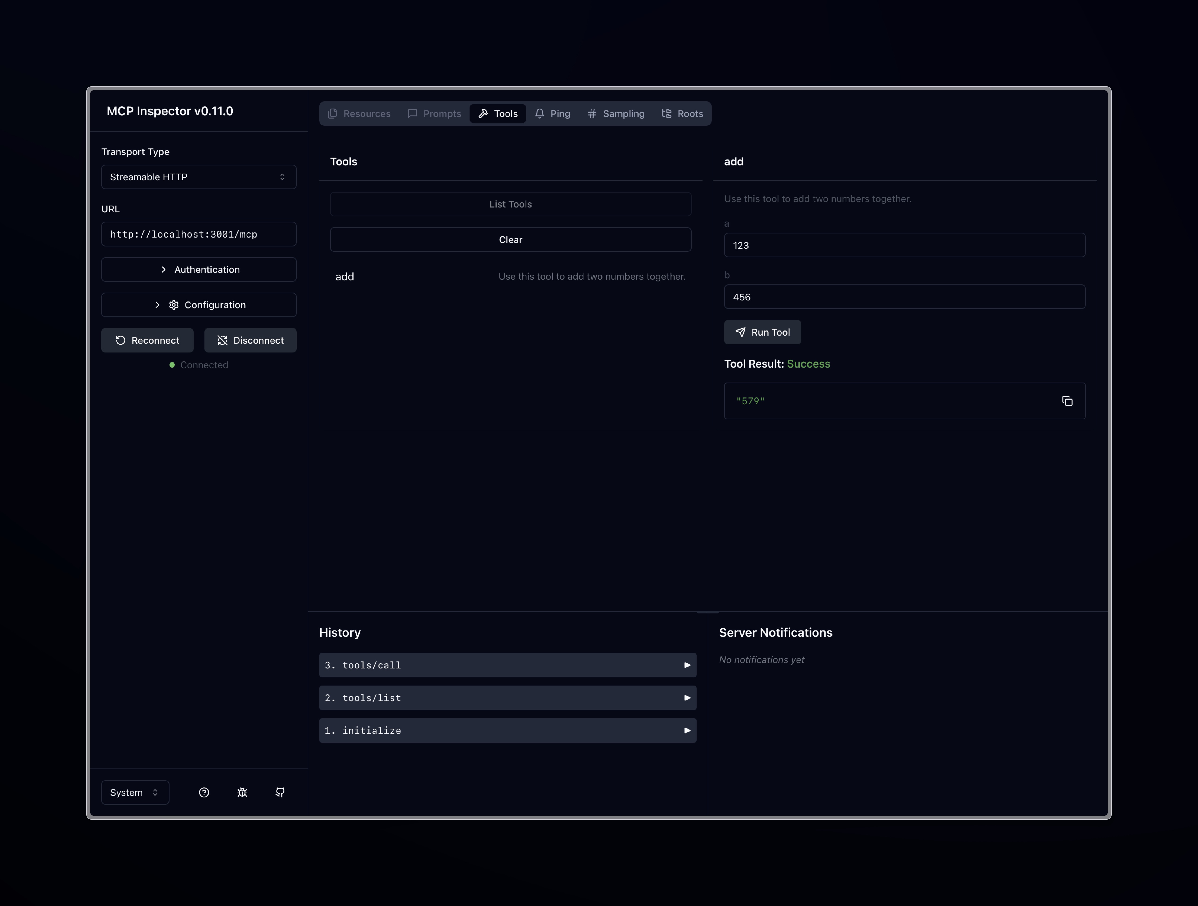 MCP Inspector test